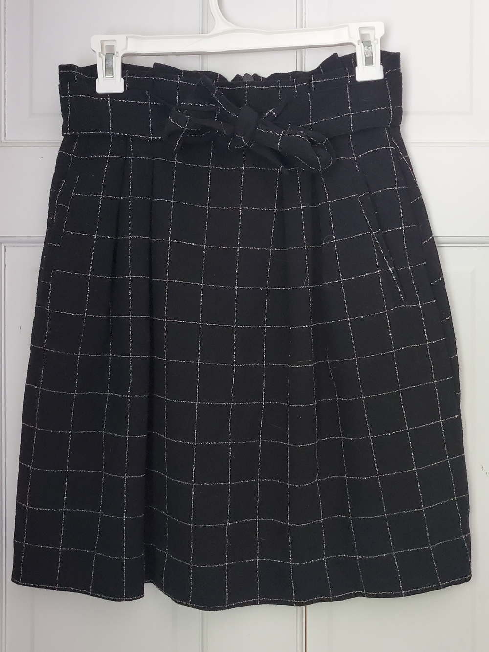 Black Windowpane Paperbag Waist Skirt